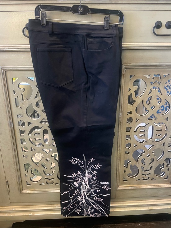St. John Pants - St John Women’s  Black Pants with White Botanical Embroidery